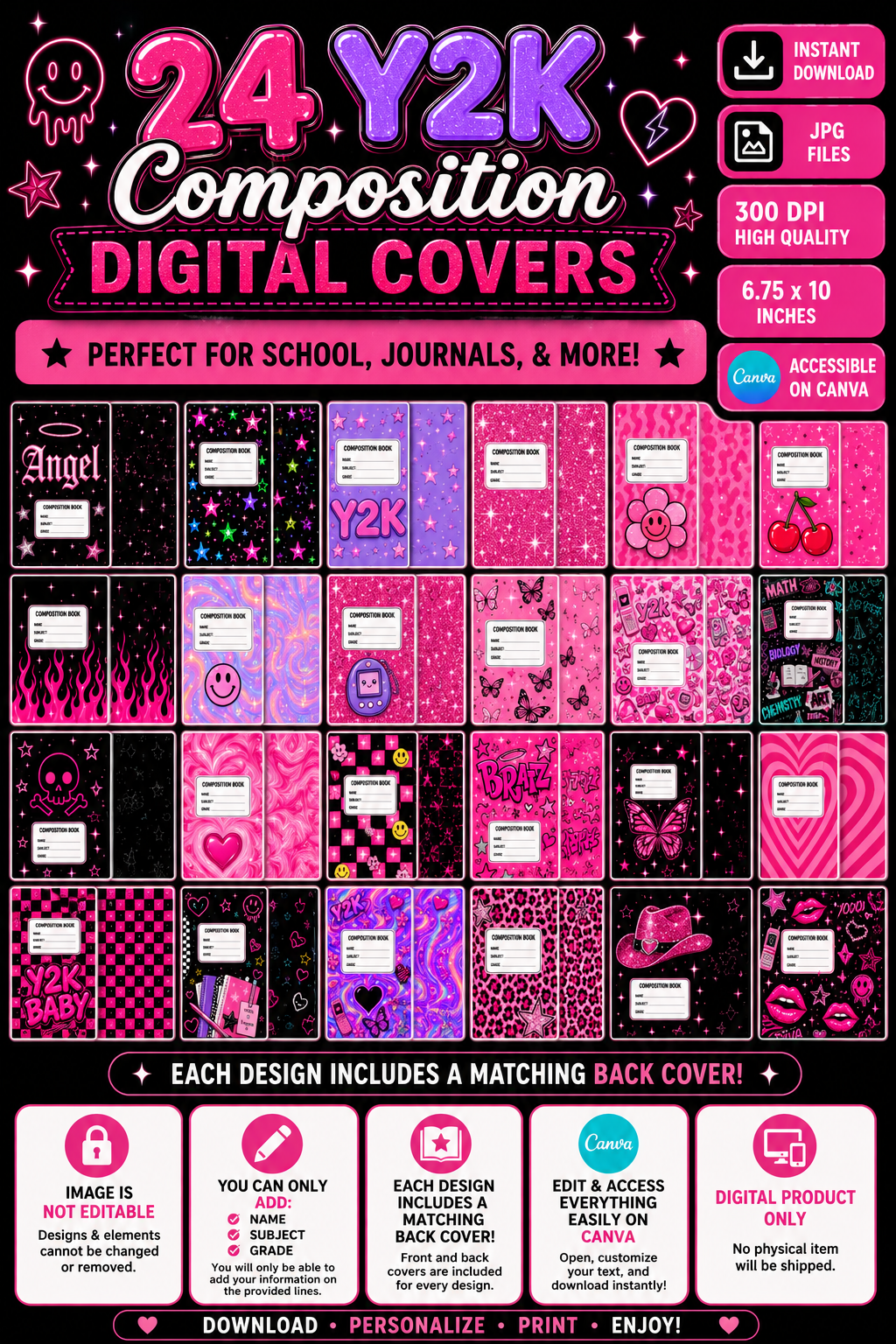 24 Y2K Digital Composition Cover & Back Cover Bundle